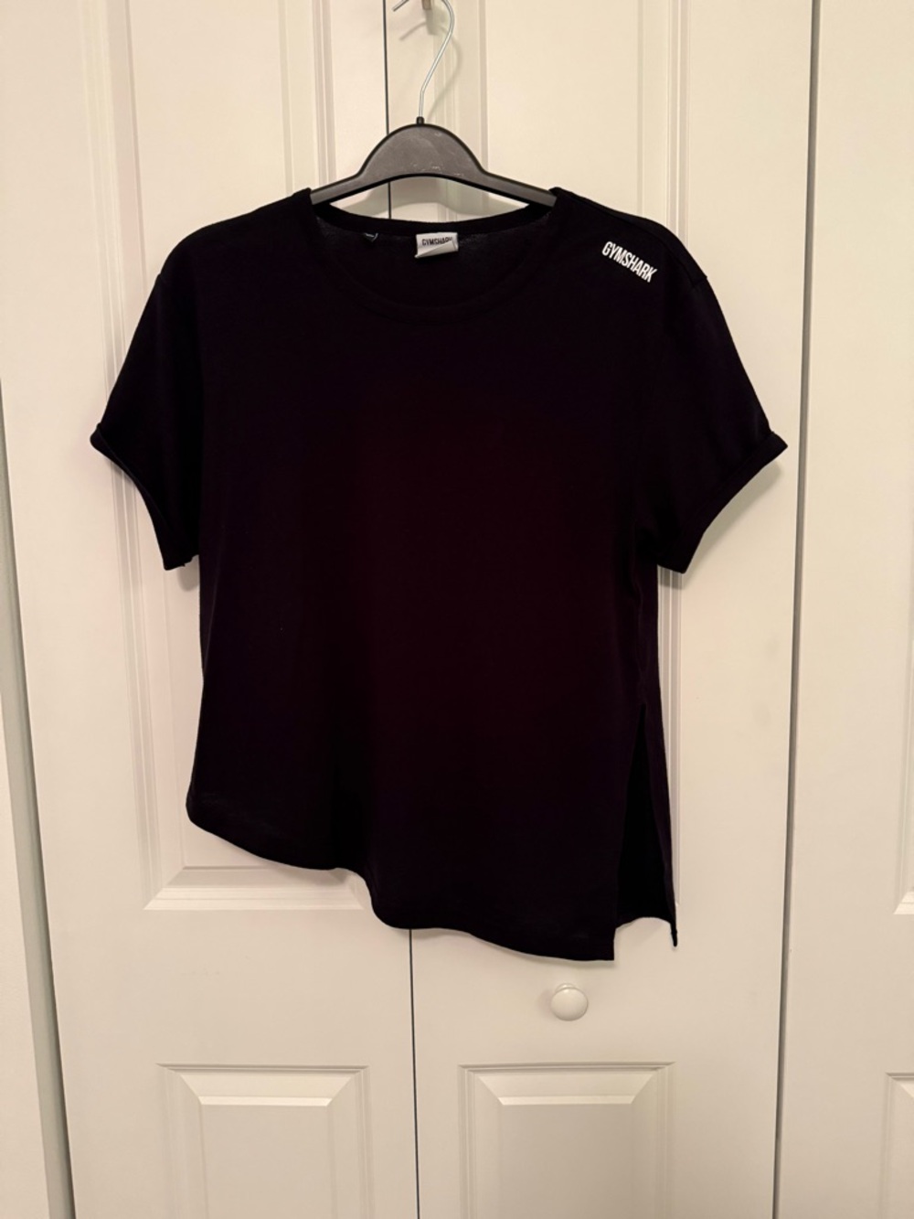 Gymshark Black Short Sleeve Crew Tee with Shoulder Logo Asymmetrical Hem